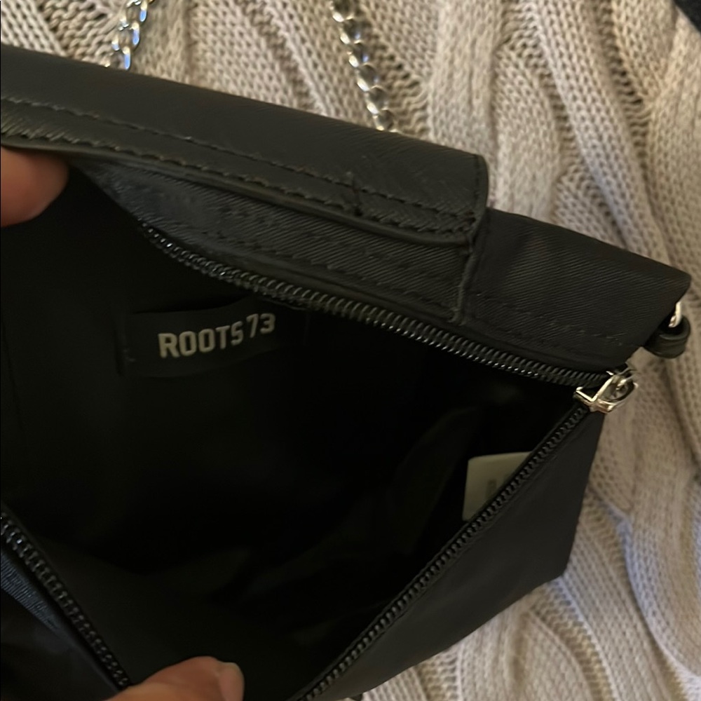 SOLD-Roots Black Crossbody Bag with Chain Strap - Picture 3 of 4